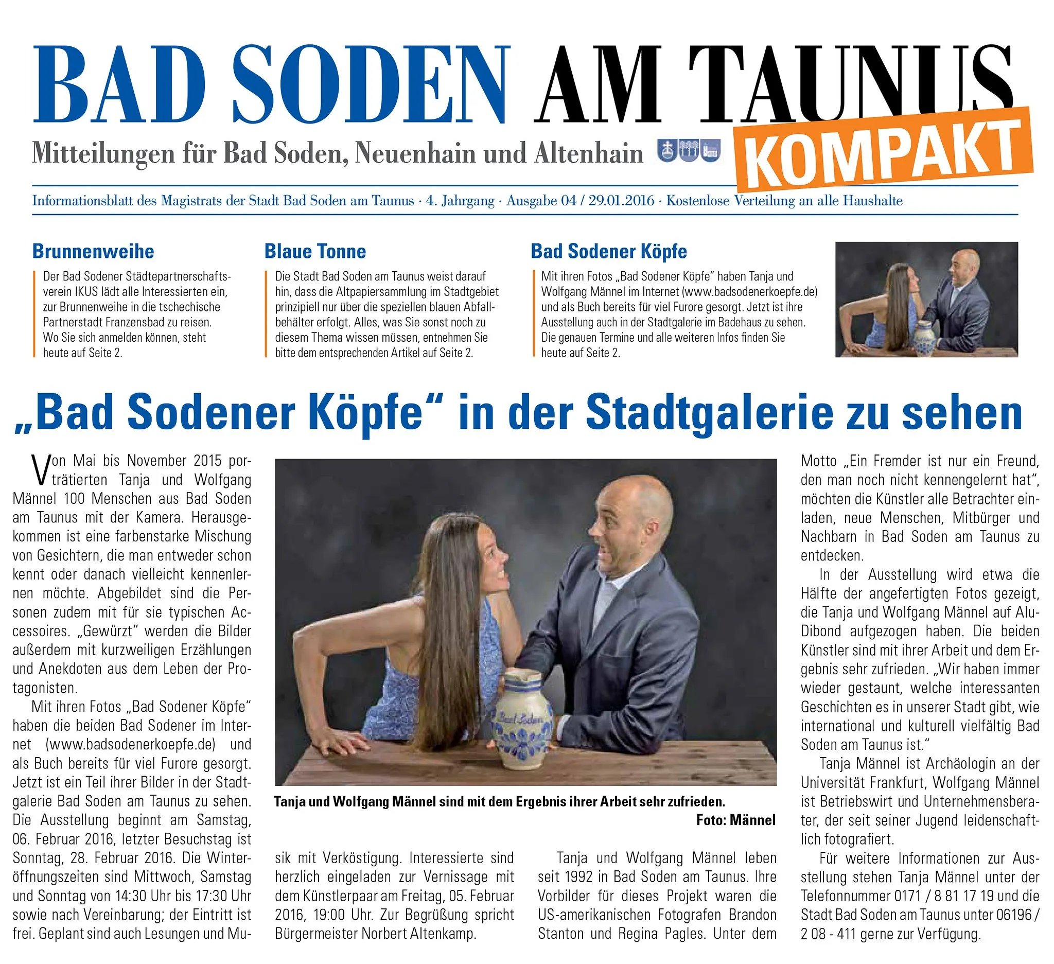 Bad Soden am Taunus kompakt, Ausgabe 4/2016: „Bad Sodener Köpfe“ in der Stadtgalerie zu sehen